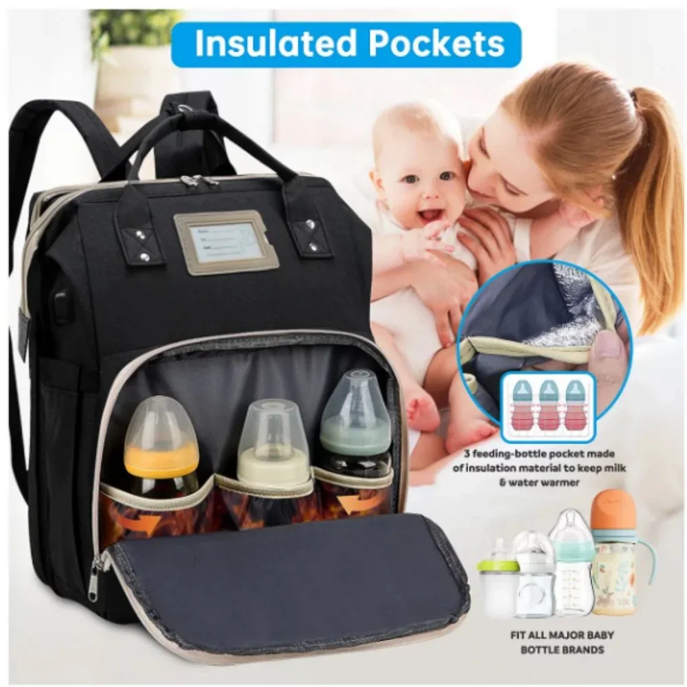 Diaper Bag Backpack 3 in 1 Foldable Changing Station Travel Baby Bag Bassinet